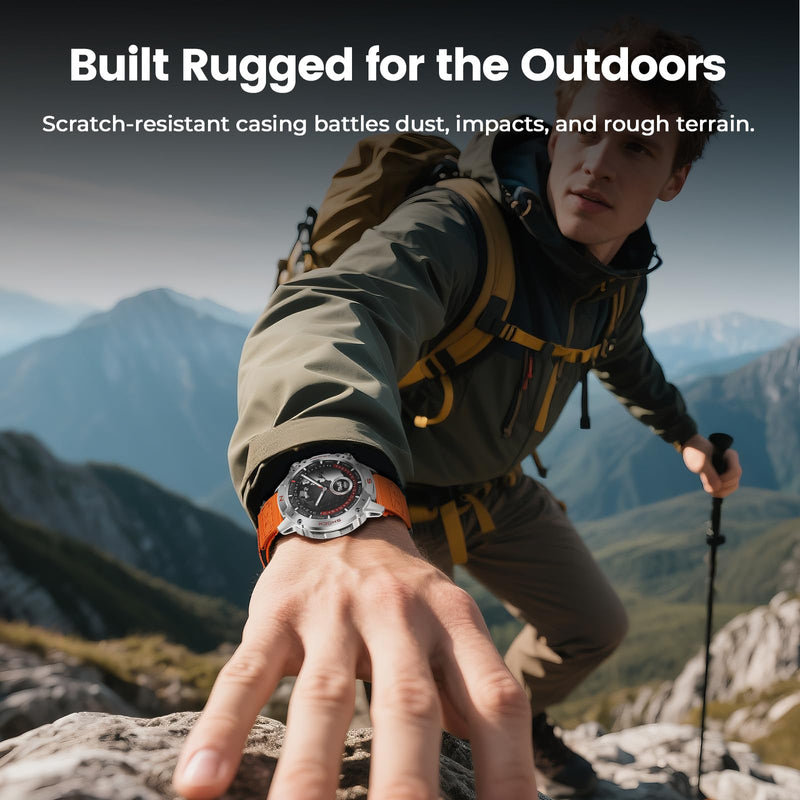 WalkerFit Smart Watch for Men, Rugged Tactical Fitness Tracker with 1.43" AMOLED Display, Bluetooth Calls, 5ATM Waterproof, 170+ Sports, SpO2/Heart Rate Monitor, 2 Bands, iPhone/Android Compatible
