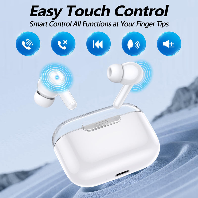 kurdene P3 Wireless Earbuds Bluetooth 5.3 Headphones, Deep Bass Stereo with Microphone Earphones in-Ear, Immersive Premium Sound Ear Buds for iPhone, Android-Clear Clear