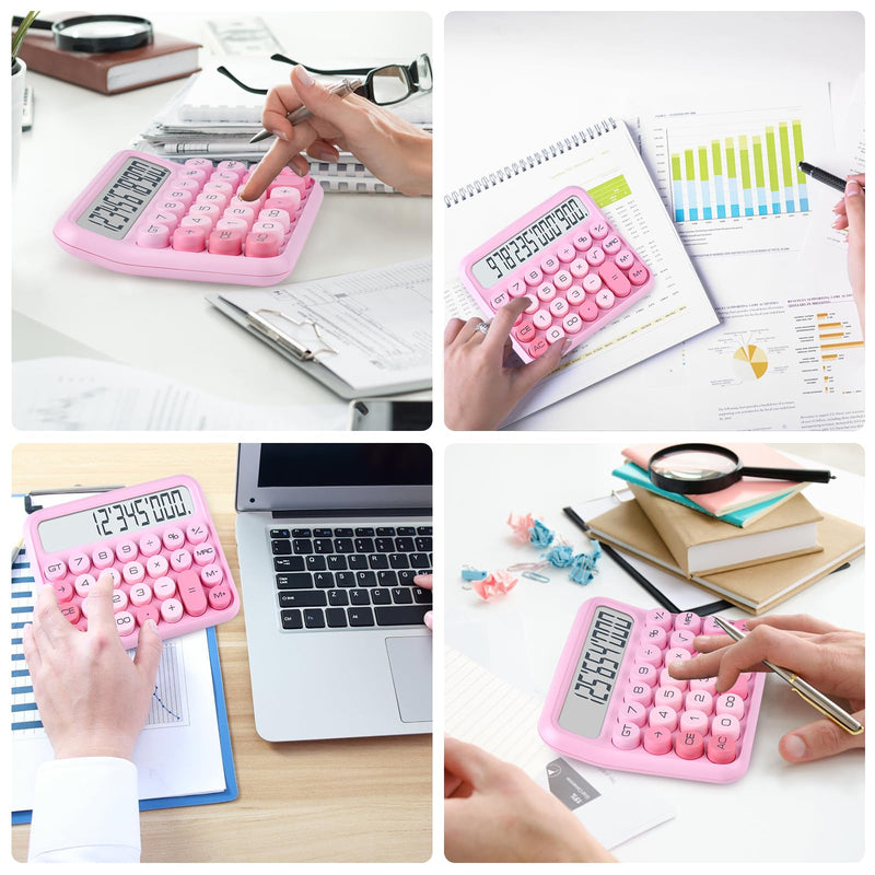 Mechanical Switch Calculator, 12 Digits, Large LCD Display, Pink Calculator Big Buttons, Mechanical Calculator, Calculators Desktop Calculator, Cute Calculator,for Everyday Life and Basic Office Work