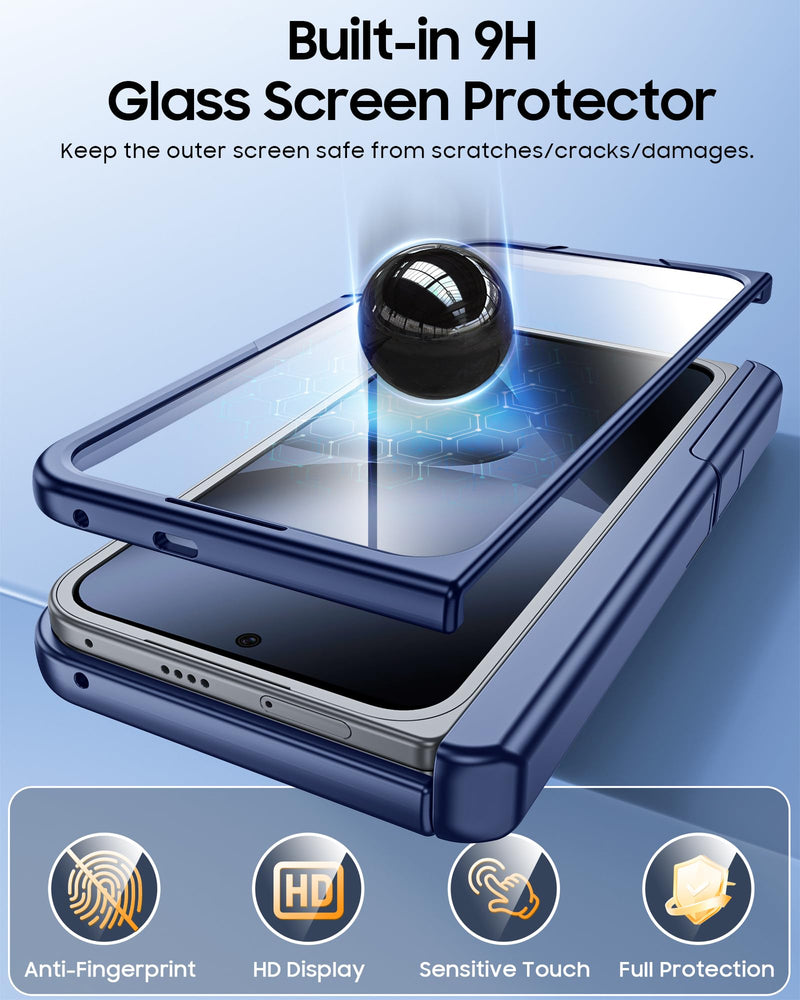 [AUSTRALIA] - CENMASO for Google Pixel 10 Pro Fold Case with Card Holder [RFID Blocking] Camera Cover, Hinge Protection, Dual Hidden Kickstand, Screen Protector, Shockproof Phone Case for Pixel 10 Pro Fold (Blue) Blue-wallet 