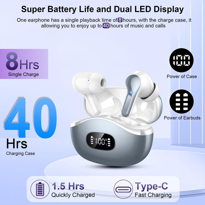 Ordtop Wireless Earbuds, Bluetooth 5.3 Headphones 2025 NEW Ear Buds 40H Bass Stereo in-Ear Earphones