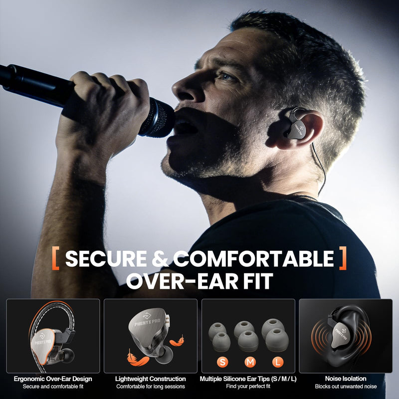 Phenyx Pro Hybrid Dual Driver in-Ear Monitor Earphones PME-20 | Noise-Isolating Stereo IEM, Detachable 2-Pin Cable, Tangle-Free Design, Singers, Musicians, Gaming