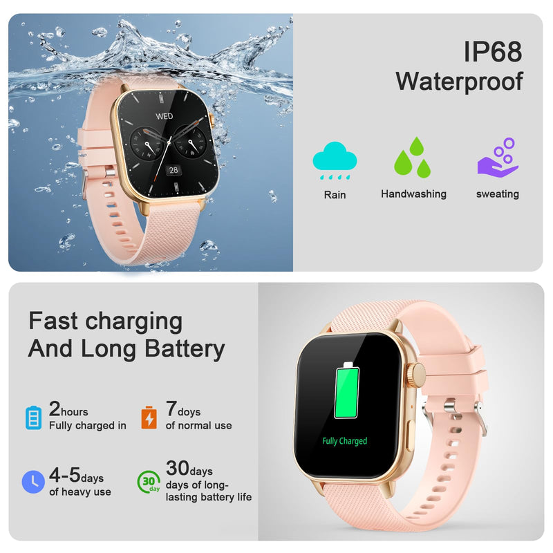 Smart Watches for Women with Bluetooth Call, 1.85" AMOLED HD Fitness Watch | Always on Display (AOD), 120+ Sport Modes, Heart Rate, Sleep & SpO2 Monitor, Text & App Alerts, IP68 Waterproof, Pink Gold