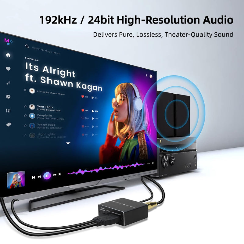 HDMI eARC/ARC Audio Extractor, 192KHz HDMI ARC/eARC to Optical Audio Adapter Converter to Optical+ Coaxial and Analog 3.5mm for HDTV Soundbars, Home Theaters-PCM/ Dolby5.1 & DTS 5.1 Formats eARC-01