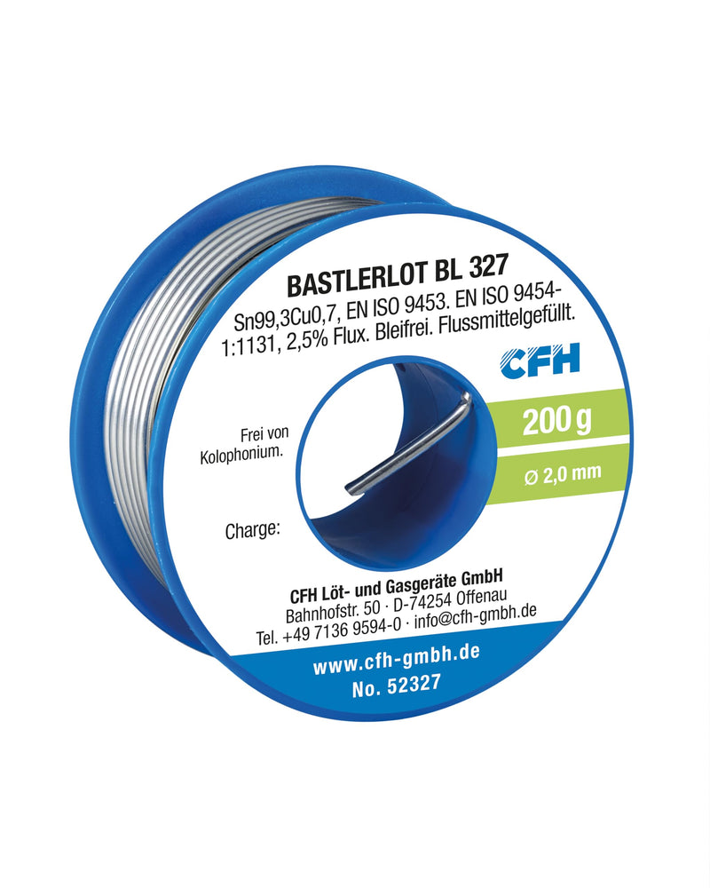 CFH Bastlerlot EL 327 – Solder Diameter 2.0 mm, 200 g, Flux Filled, Lead-Free, Ideal Solder for Repairs and Soldering Projects in Crafts, High Quality, Made in Germany