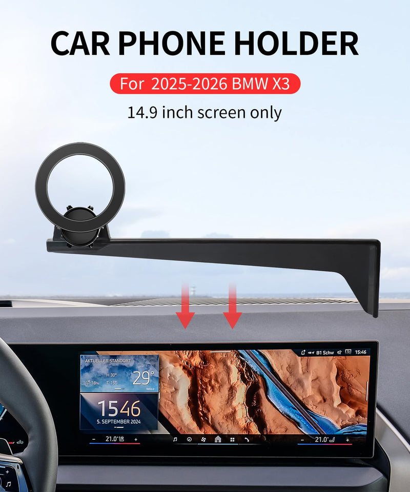 Car Phone Holder for BMW X3 2025 2026 14.9" Screen Magsafe Accessories | Magnetic Cell Phone Mount Clip Compatible with iPhone, 3D fit Stable Dashboard GPS Navigation Bracket Cradle Stand