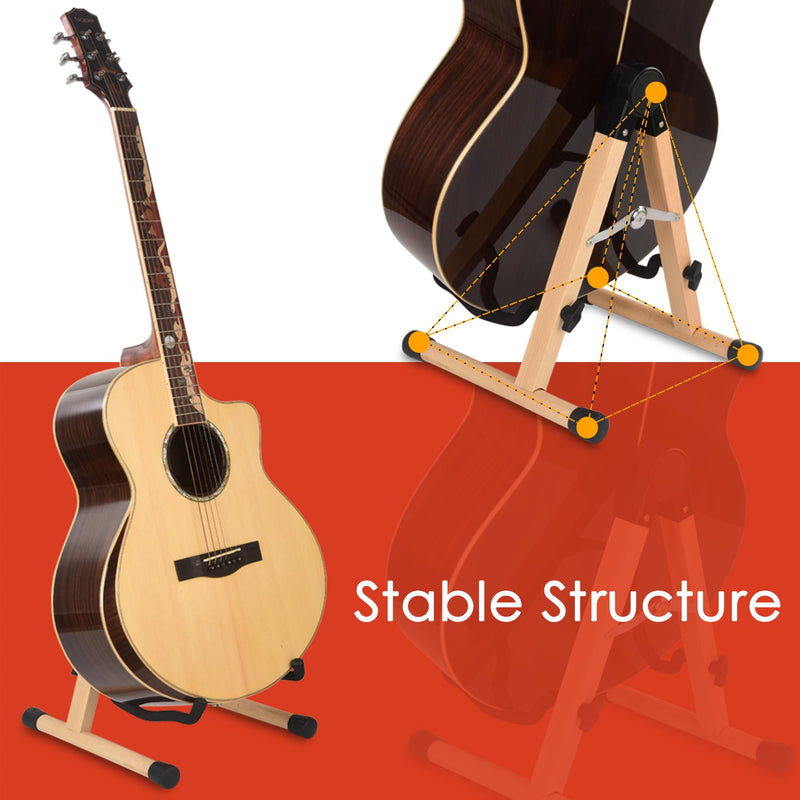 WOTLLA® Guitar Stand, Guitar Stands Floor with Sponges A Frame Folding Guitar Stand for Guitars Bass Cello Mandolin Banjo, Gifts for Guitar Players Beech Wood
