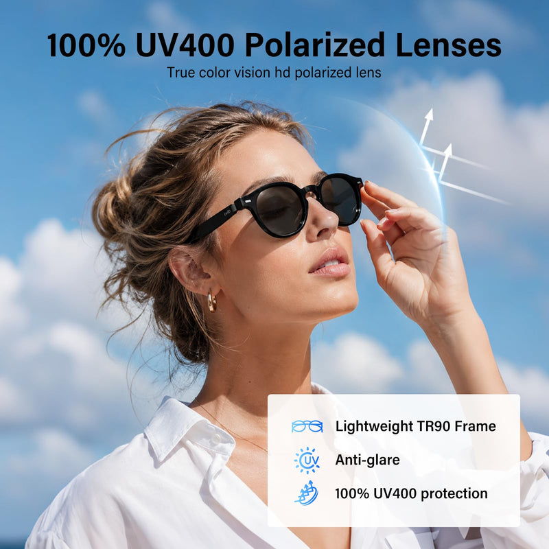 GetD AI Smart Glasses, Photochromic Lenses, Bluetooth Translation Glasses | AI Sunglasses for Women Men, Real Time Translation, Bluetooth Open Earbuds, 11H Playtime, UV Protection, IPX4 Waterproof Standard,Transparent Black/Photochromic Lenses