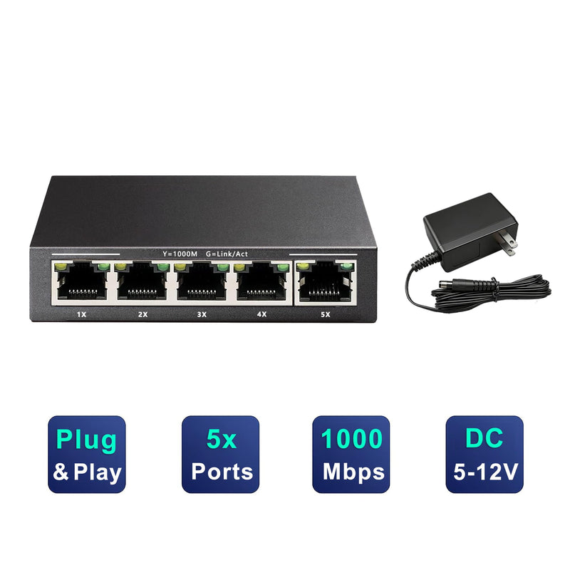 5 Port Gigabit Ethernet Switch|10/100/1000Mbps|Mini Metal Housing Switch|Plug&Play|Fanless Design| Desktop Ethernet Splitter |Unmanaged Network Switch 5 Port | Gigabit