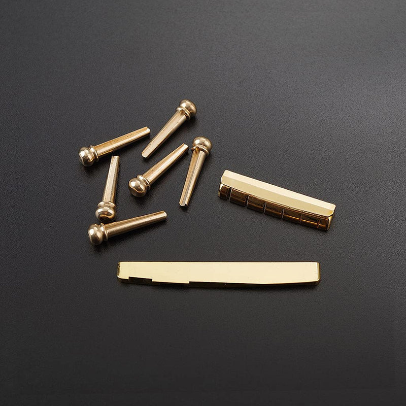 Acoustic Guitar Bridge Pins, Brass Guitar Bridge Saddle Nut Set for 6 String Guitar Replacement Parts