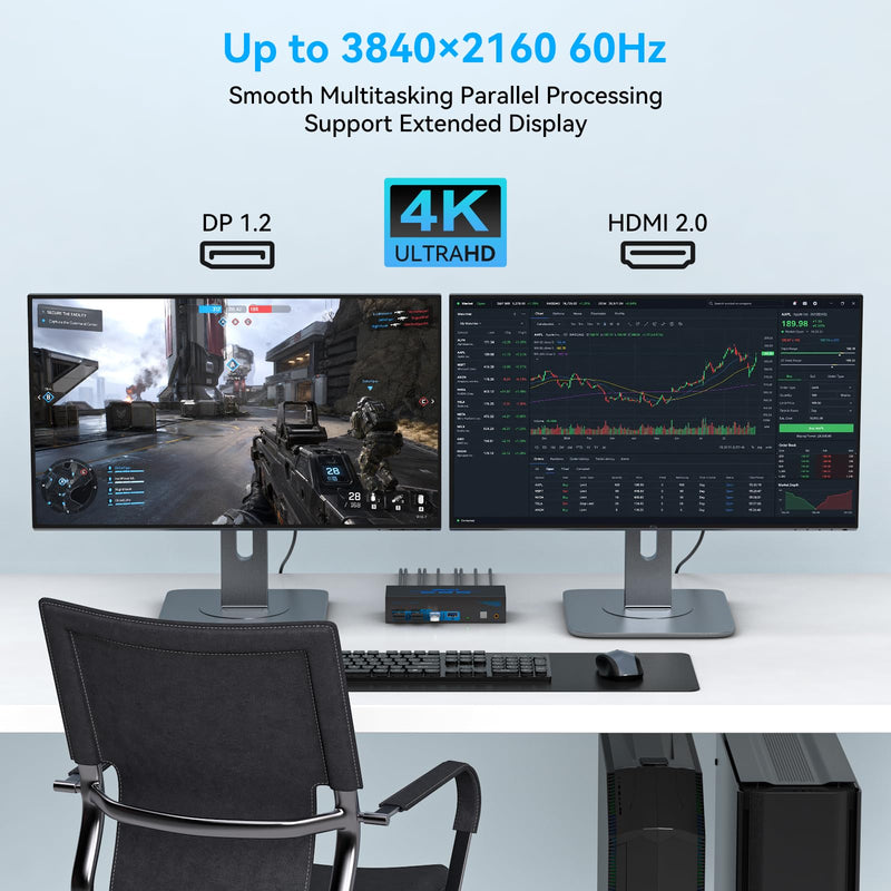 KVM Switch 2 Monitors 2 Computers 4K@60Hz HDMI DisplayPort Dual Monitor | KVM Switches with 4 USB 3.0 Ports, Support Extended/Copy Mode, Perfect for Work, Entertainment & Home Office