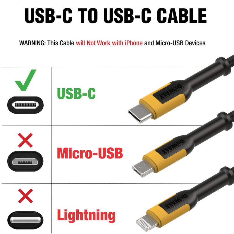 DEWALT Heavy Duty NeverBlock 20W Type C Charger & 6ft USB C Cable | 20W Type C Fast Charger and Heavy Duty 6ft USB C Cable, Complete Charging Solution