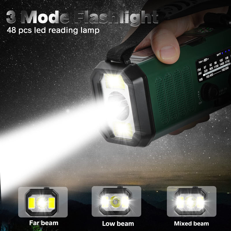 10000mAh Crank Radio, Emergency Radio, Solar Radio, NOAA/AM/FM Weather Radio, USB Type-C Charging,Dynamo Radio,Polymer Battery,Torch & LED Reading Light, SOS Alarm,Compass for Camping