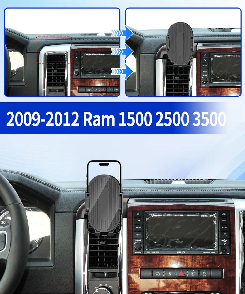 Car Phone Holder for 2009-2012 Dodge Ram 1500 2500 3500 Auto Accessories，One Hand Place & Pick，360° Rotation，Hands Free，for 4.7-7 inch Phones