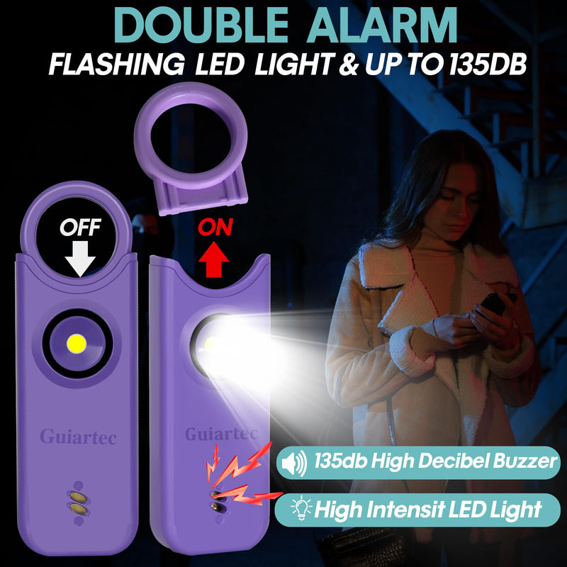 Rechargeable Personal Safety Alarm for Women, 135 dB Loud Self Defense Keychain Siren with LED Strobe Light, Personal Emergency Security Safe Devices Key Chain Alarms for Women Kids Elderly (Violet) Violet