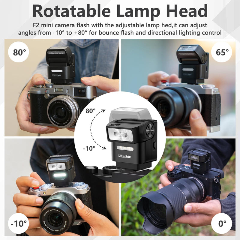 MEDALight F2 Mini Camera Flash 2.4GHz Wireless Off-Camera Flash for Canon/Sony ZV1/Fuji/Nikon/Ricoh Gr3/Digital Camera/Hot Shoe Flash for DSLR Camera/Magnetic Base & 10m Remote Control(Black).