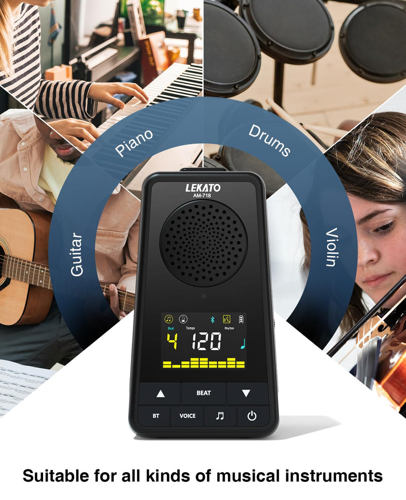 [AUSTRALIA] - LEKATO Bluetooth Speaker Metronome for Guitar Piano Drum, Rechargeable 2-in-1 Electronic Digital Metronome with Vocal Counts, Portable Wireless Speaker Beats Mixer, Black 2-in-1 Bluetooth Speaker Metronome-Black 