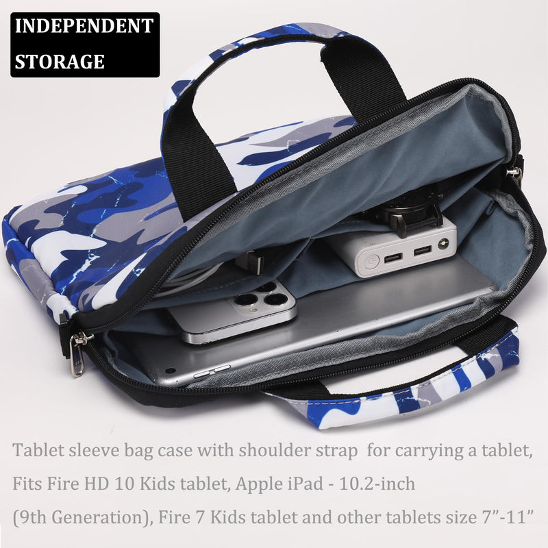 [AUSTRALIA] - JIANYA Tablet Sleeve Bag Kids Tablet Carry Bag for iPad with Shoulder Strap, 10-12.5 Inch Tablet Bag for Teen Boy, Camo Blue Camo/ Blue 