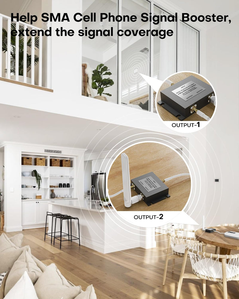 HiBoost Wide-Band 2 Way Splitter SMA-Female Connectors 698-2600 MHz for Signal Booster,Compatible with All US Carriers 2G/3G/4G LTE