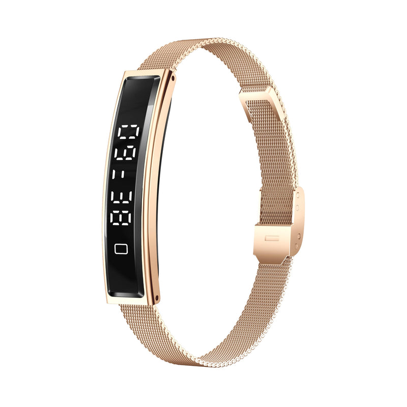 Smart Bracelet for Men Women with 2 Bands 24/7 Fitness Health Tracker | Heart Rate/Pressure Detection/Sleep Monitor, 5ATM Waterproof Fashion Wristband with Multiple Sport Modes Android iOS Gold Steel + Black Silicone