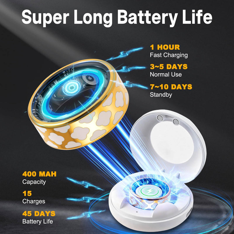 FAHKNS Smart Health Ring for Women Men: Fitness Tracker Ring with Heart Rate,Blood Oxygen,Sleep Monitor,Stress,Steps Counter,IP68 Waterproof for iOS & Android,No APP Fees (Enamel,10#)