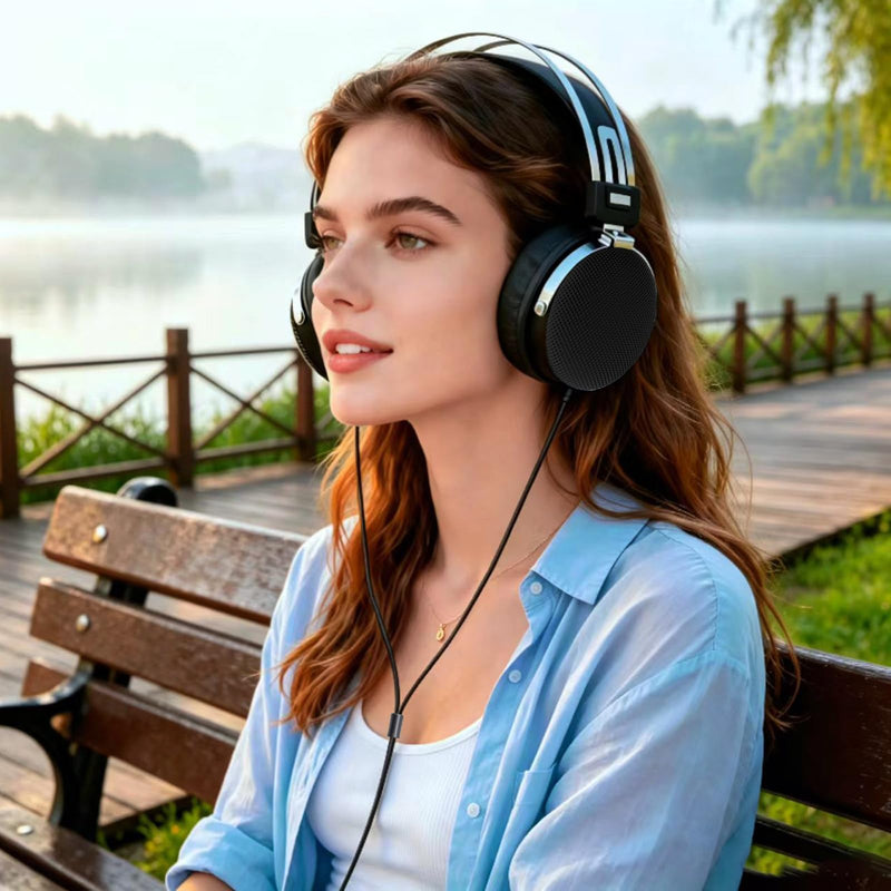 FAAEAL Wired Studio Headphones,Over Ear Boom mic Gaming Headset,HiFi Open-Back Stereo Headphones,Dual 3.5mm 50mm Dynamic Driver Monitoring Headset for Recording Mixing DJ Podcast Audiophile Wired Dual 3.5mm
