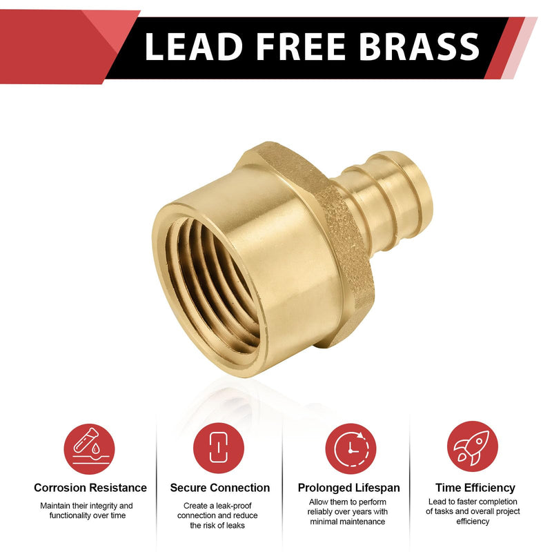 (Pack of 5) EFIELD Pex 3/4" x 1/2" Female NPT Thread Adapter Barb Crimp Brass Fitting,(PEX1807039-5PCS) Pack of 5 3/4" x 1/2"