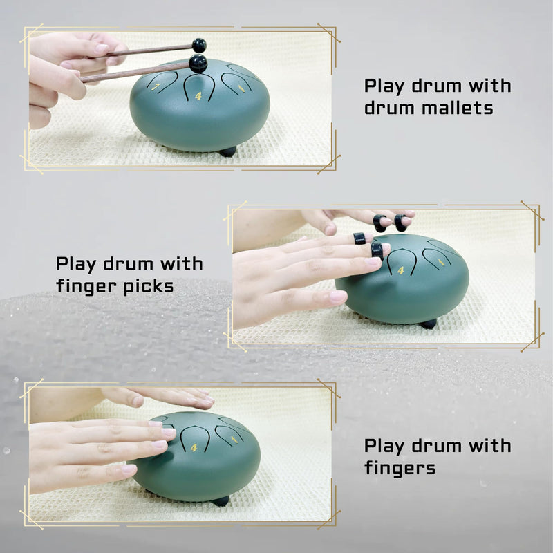 [AUSTRALIA] - Steel Tongue Drum 6 Inches 8 Notes Rain Drum for Outside Garden with Bag, Music Book, Handpan Drum Mallets, Mallet Holder, Finger Picks and Stickers Chakra Percussion Instrument Blue 