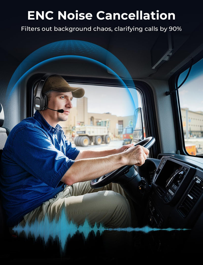 [AUSTRALIA] - Bluetooth Headset, 60Hrs Working Time with Noise Canceling, Trucker Wireless Headset with Mic & Mute, Voice Control, Bluetooth Headphones Multipoint for Truck Driver, Office, CallCenter, Phone/PC Black 