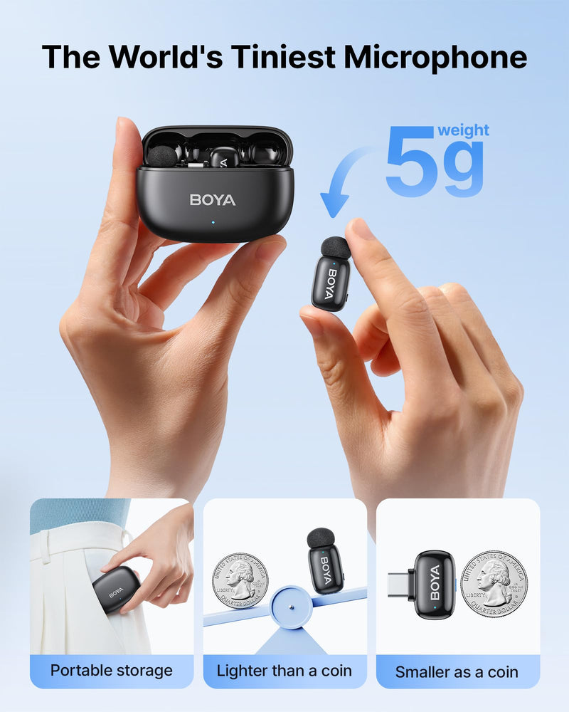 [AUSTRALIA] - BOYA mini 2 Wireless Lavalier Microphones for iPhone 15/16/17 & Android, AI Noise Cancellation, App Control, 30H Battery Life with Charging Case, Lapel Microphone Wireless for Video Recording Vlogging Black 2TX+USB-C RX+1CC 