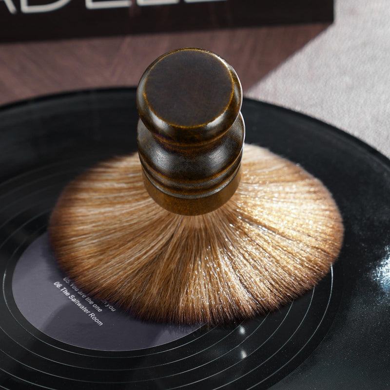 NiHome Vinyl Record Cleaning Brush, Anti-Static Soft LP Record Cleaner, Vinyl Dust Remover Brush with Ultra-Fine Fiber Bristles, Safe for Vinyl LP CD Album Care, Retro Design with Beech Wood Handle Large Brown