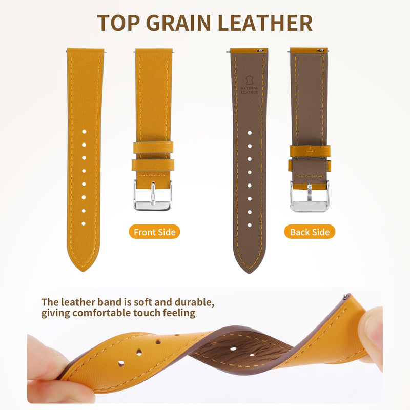 2 Pack Leather Band(Yellow,Blue) Compatible with Samsung Galaxy Watch 46mm,Watch 3 45mm,Gear S3 Frontier Classic,Top Grain Genuine Leather 22mm 20mm Watch Band for Women Men