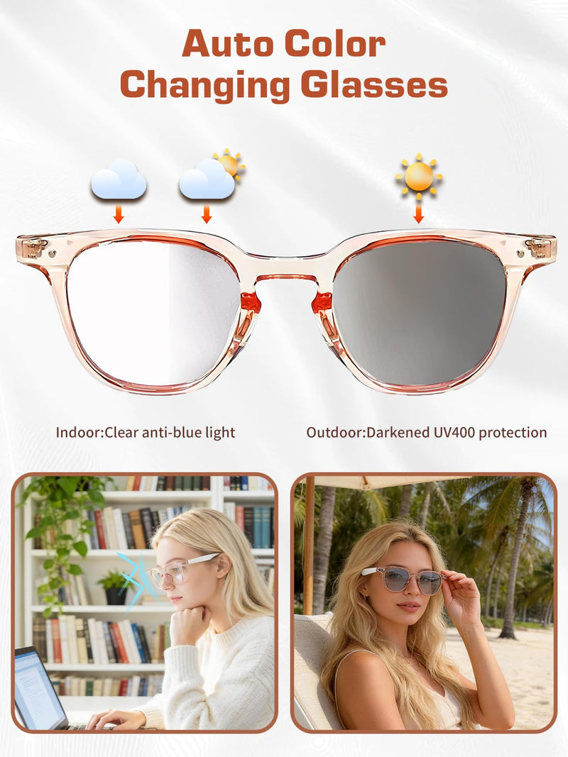 Bluetooth Glasses for Women and Men with Bluetooth 5.4, Translation Glasses with Blue Light Blocking and Color-Change Lenses, Voice Assistant, Touch Control for Travel, Meetings, Business