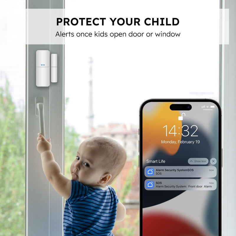 [AUSTRALIA] - WiFi Door Alarm System, Wireless DIY Smart Home Security System, with Phone APP Alert, 8 Pieces-Kit (Alarm Siren, Door Window Sensor, Remote), Compatible with Alexa, for House, Apartment by tolviviov White 8 