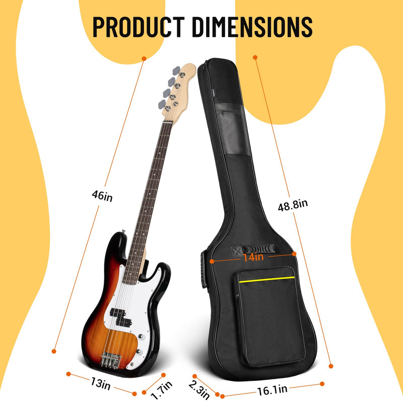 [AUSTRALIA] - CAHAYA Bass Guitar Bag Gig Bag 0.3in Padding Black Padded Backpack Soft Electric Bass Case CY0222 Bass Bag 