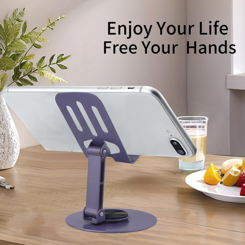 [AUSTRALIA] - Laisesimo 360 Rotating Phone Holder, Fully Adjustable Foldable Cell Phone Stand, Base Stable Non-Slip Desktop Phone Stand, Compatible with iPhone16 15 14 Samsung and Tablet Devices，Purple Purple 