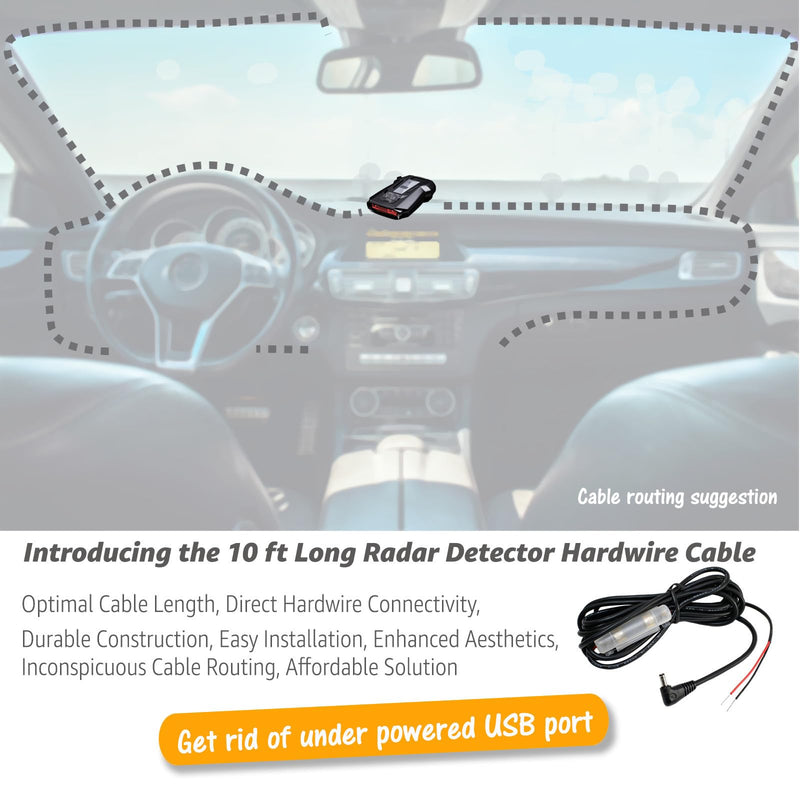 10 Ft Direct HardWire Power Cord Kit for Cobra Radar Laser Detector