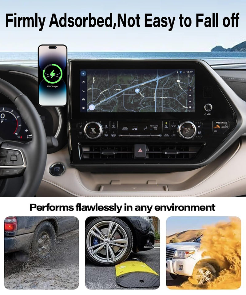 Car Phone Mount for 2020-2026 Toyota Highlander Accessories | MagSafe 15W Fast Wireless Charger Cell Phone Holder, 360° Rotatable 3D Fit Navigation Clip-On Cradle,will Not Block Air Vents fit for 2020-2026 Toyota Highlander