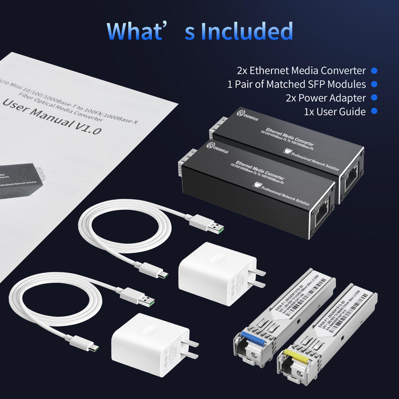 A Pair of 1.25G BiDi Fiber Ethernet Media Converter, PoE Powered | 2PCS BiDi SFP LC Transceiver Modules Included, SFP to RJ45, Single Mode Fiber, Plug & Play, Up to 20km for CCTV and Network