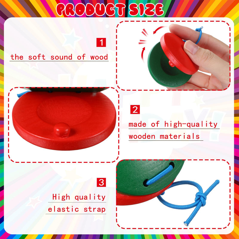 Boao 24 Pcs Castanets Musical Instrument Wooden Hand Finger Clap Board Educational Percussion DIY Music Instrument Rhythm Castanets(Multi Color) Multi Color