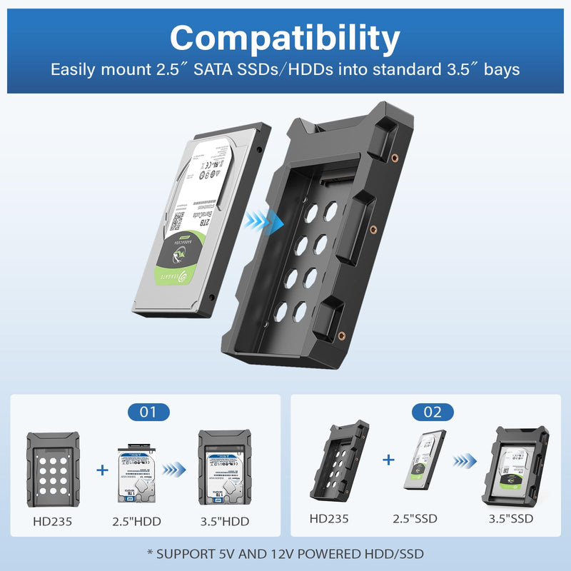 2.5 to 3.5 Inch SSD HDD Mounting Bracket, SATA III Drive Bay Adapter for 7mm 9.5mm 12.5mm Hard Drives 5 Packs