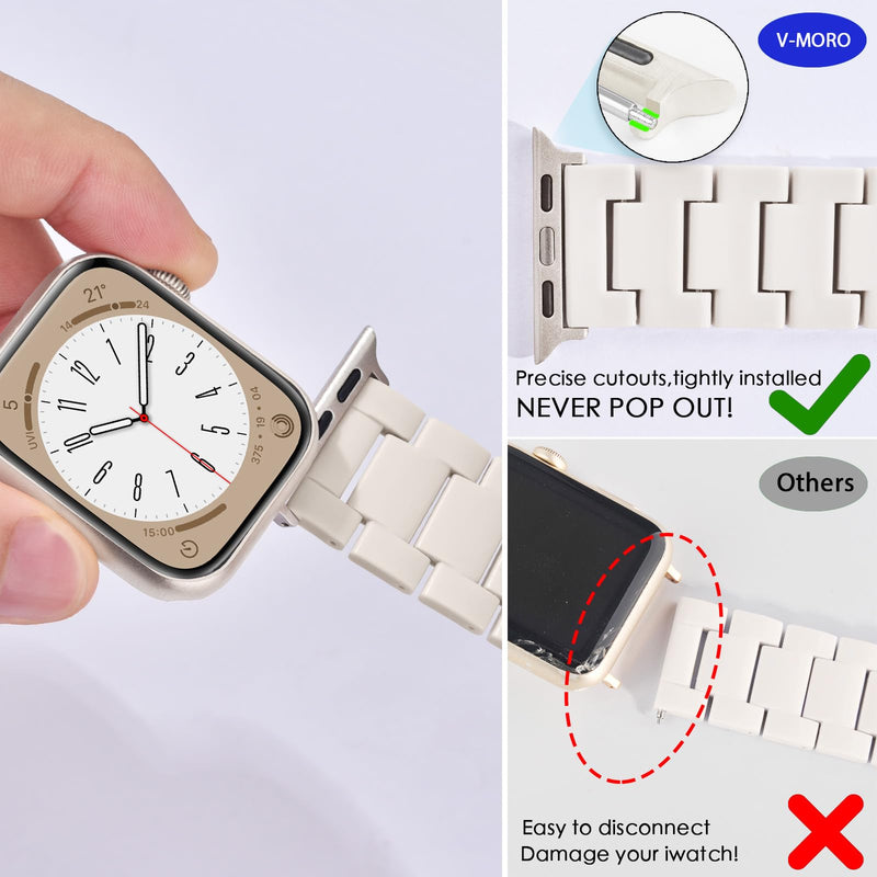 V-MORO 2 Pack Resin Band Compatible with Series 7/8/9/10 Apple Watch Bands 41mm/40mm/38mm/42mm Lightweight Fashion Strap for iWatch Series 6/5/4/3/2/1/SE Wristband Replacement Women