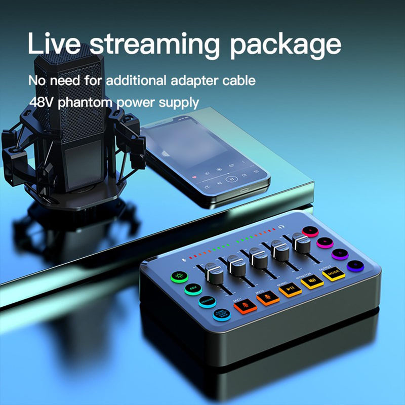Portable Sound Card Wireless Live Streaming Audio Mixer for Podcasting Karaoke Gaming Noise Reduction RGB Lights 4-Custom Recording Buttons BT5.0 Compatible with PC/Phone