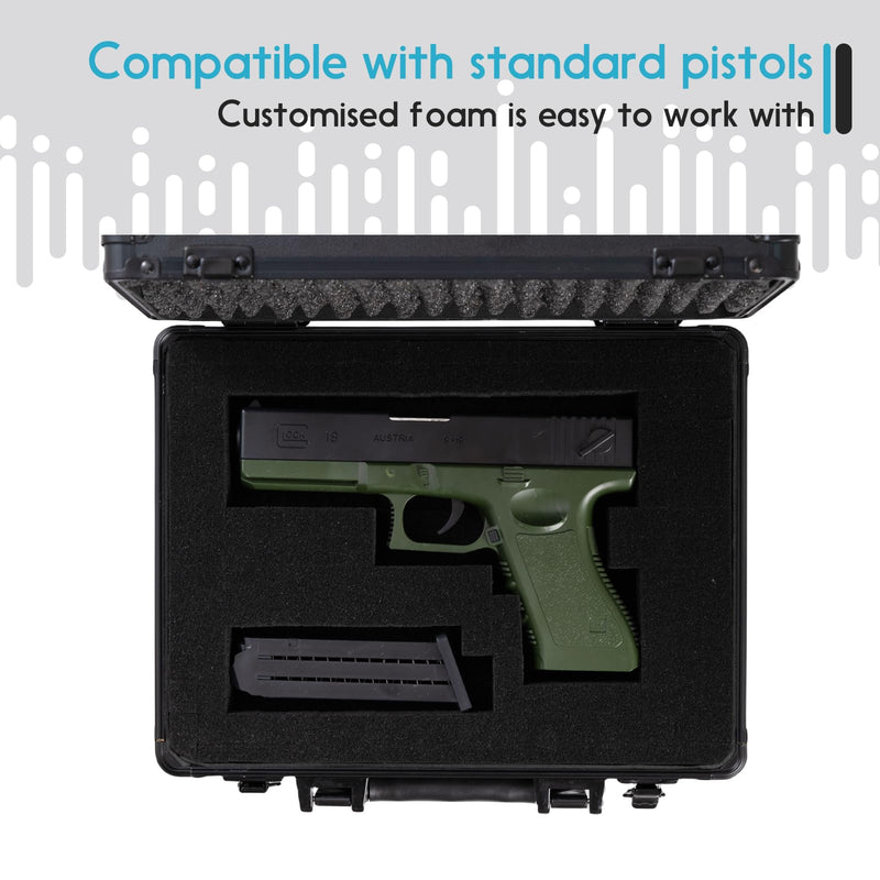Small Hard Case with Pluck Foam Interior for Pisto l, GoPro,Microphone, Camera, and More - Outer Size 12.2 x 9 x 4.5 Inches, Black
