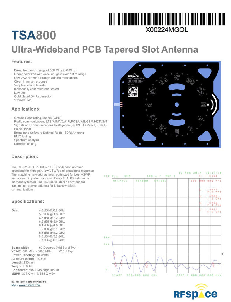 TSA800 Ultra Wide Band Passive IoT Antenna 800 MHz - 6 GHz