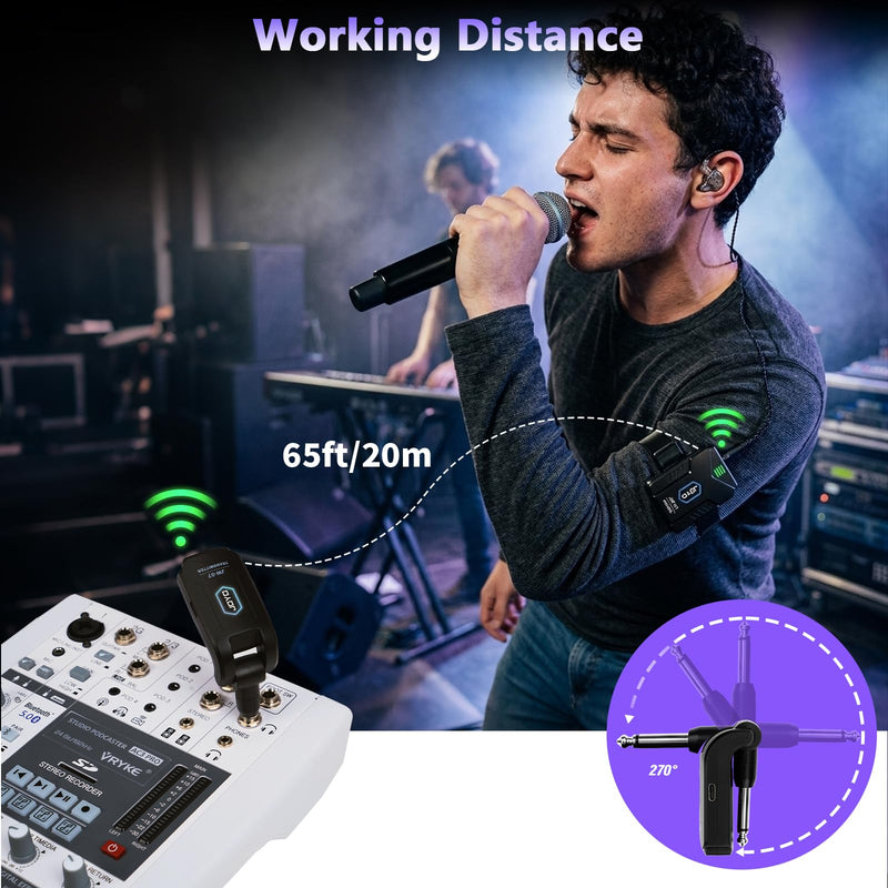 JOYO Wireless in Ear Monitor System Upgraded 2.4G Mono Rechargeable IEM Transmitter Clip on Receiver Auto Pairing for Singer Practice Rehearsal and Small Live Use (JW-07 New Version)