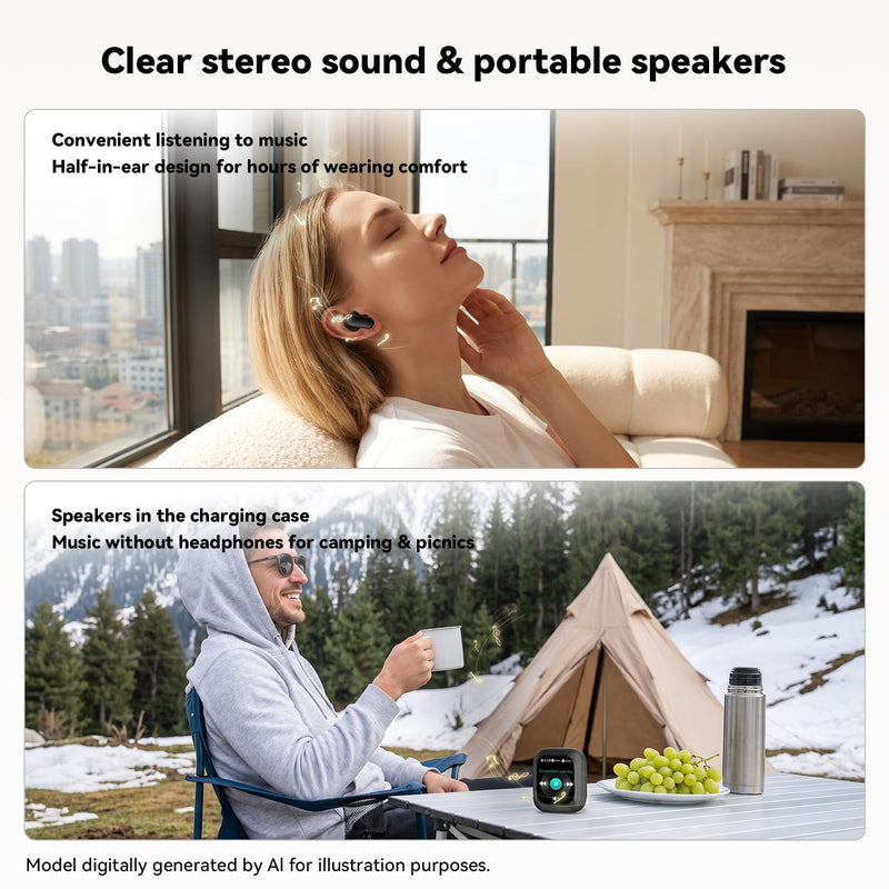 N04 AI Translator Headphones – 3-in-1 Real-Time Translation Earbuds with Touchscreen, 165+ Languages, Bluetooth 6.0 & 32H Battery – Perfect for Travel, Business, and Language Learning Black