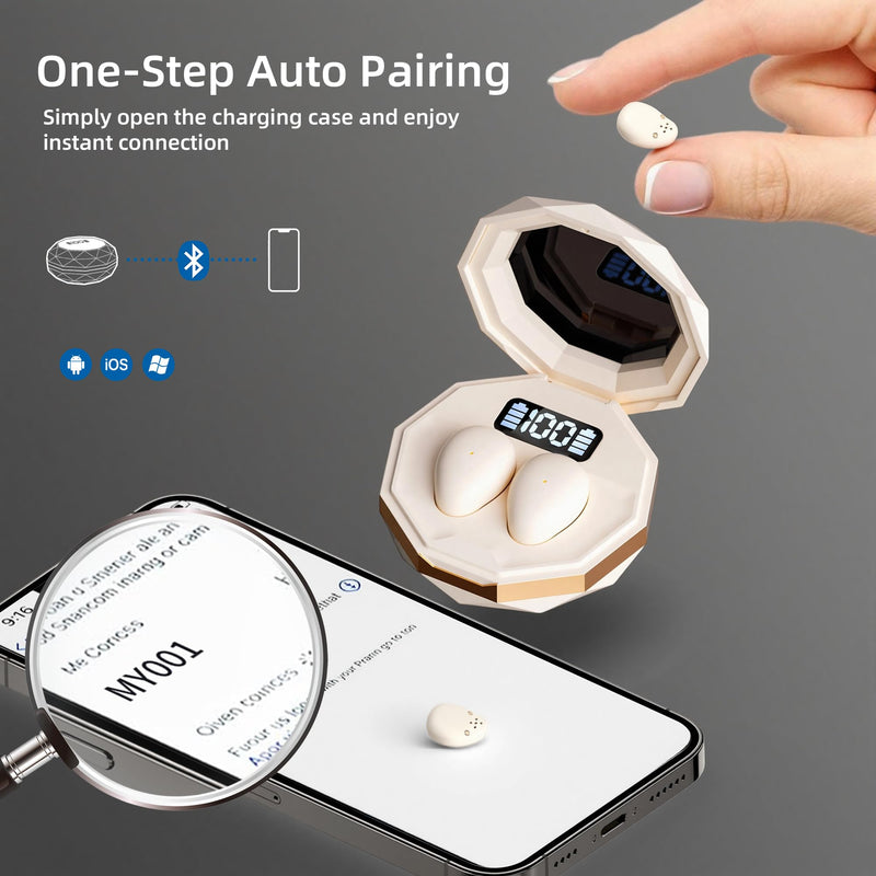 Sleep Earbuds for Side Sleepers,Mini Invisible Wireless Earbuds for Small Ear Canals,Bluetooth 5.4, 40H Battery,Waterproof,LED Power Display,Tiny Earbuds for Work,Sleep（White） White