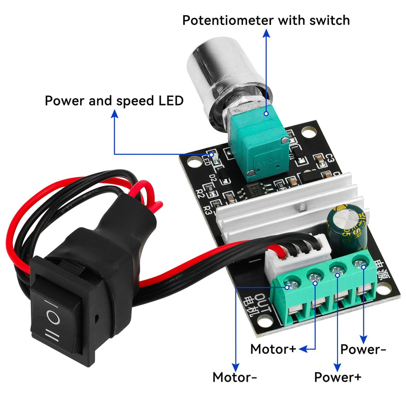 DC Motor Speed Controller - PWM 6V/12V/24V/28V/3A/80W Speed Adjustable Reversible Switch 1203BB DC Motor Driver for Fan, DC Motor, Fish Tank Oxygen Pumpt 6-28V 3A