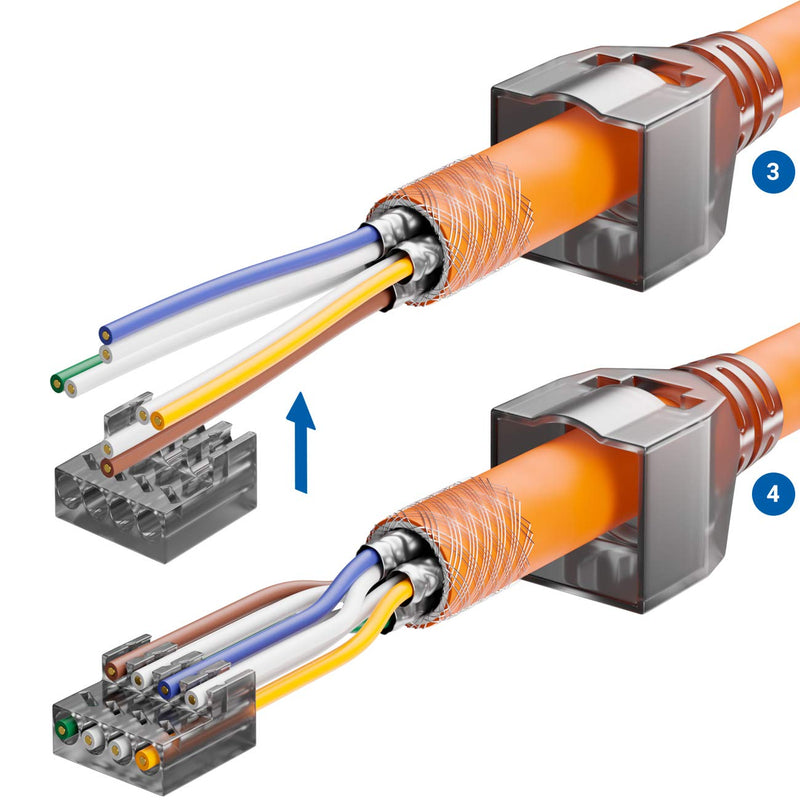 deleyCON 4x CAT 6a Network Connector RJ45 with LSA Connection for Rigid Installation Cable Shielded 10 Gbit/s LAN Cable Network Cable Connector CAT6a Metal Housing 4 pcs.
